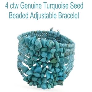 GENUINE Turquoise Seed Beaded Adjustable memory wire Bracelet 4.00 ctw